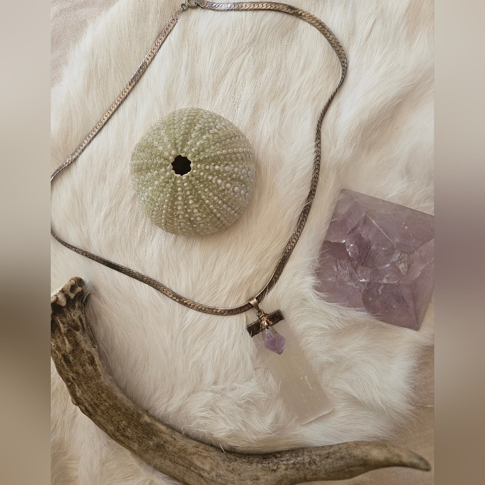 Selenite Amethyst Crystal Necklace 🔮